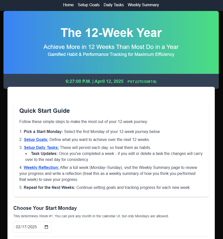 12 Week Year Tracker