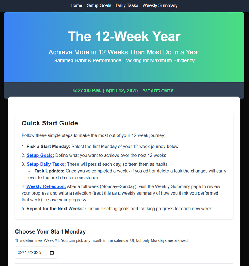 12 Week Year Tracker